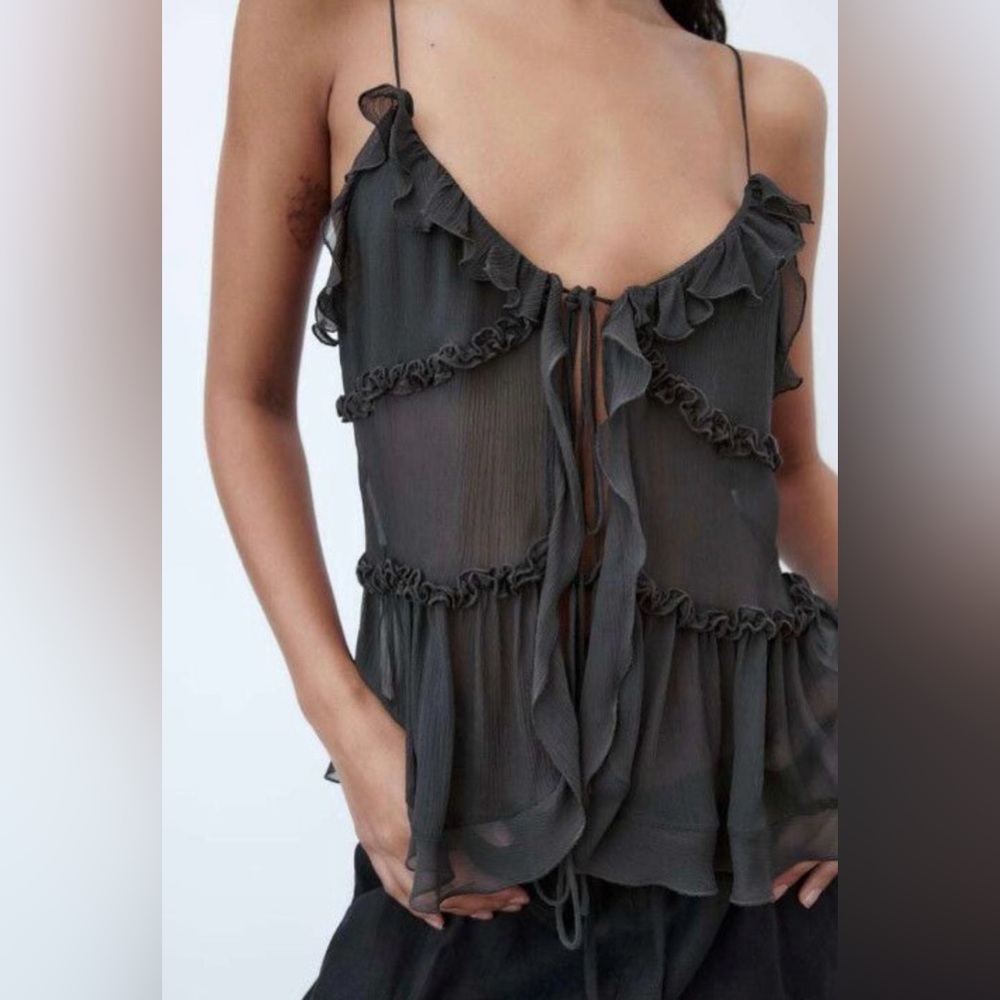Zara Ruffled Semi Sheer Top Large